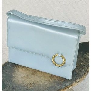 ✨ BEAUTIFUL VINTAGE 1950s LIGHT BLUE LEATHER HANDBAG | PURSE ✨